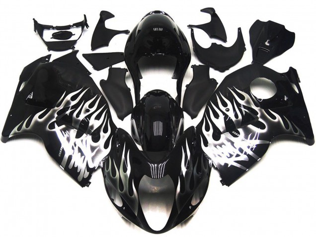 1997-2007 Noir Brillant Avec Argent Flamme Suzuki GSXR 1300 Carénage Moto 1997-2007 Noir Brillant Avec Argent Flamme Suzuki GSXR 1300 Carénage Moto