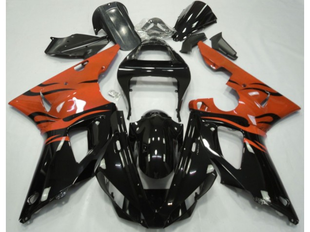 2000-2001 Noir Flamme & Orange Yamaha R1 Carénage Moto 2000-2001 Noir Flamme & Orange Yamaha R1 Carénage Moto