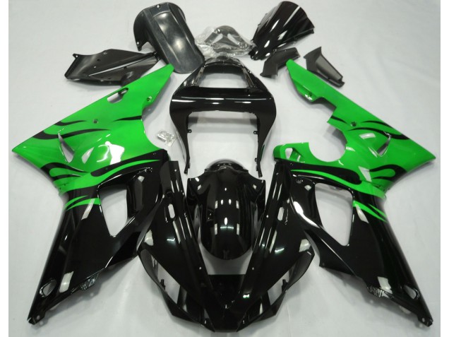 2000-2001 Noir Flamme & Vert Yamaha R1 Carénage Moto 2000-2001 Noir Flamme & Vert Yamaha R1 Carénage Moto