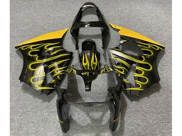 2000-2002 Noir Brillant & Jaune Flamme Kawasaki ZX6R Carénage Moto