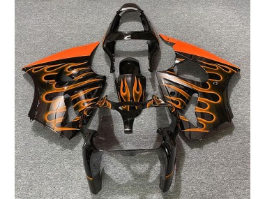 2000-2002 Noir Brillant & Orange Flamme Kawasaki ZX6R Carénage Moto