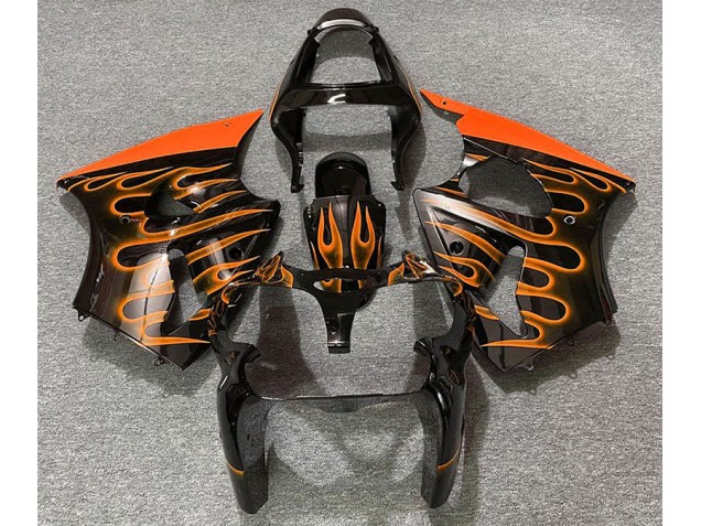 2000-2002 Noir Brillant & Orange Flamme Kawasaki ZX6R Carénage Moto