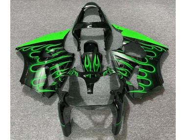 2000-2002 Noir Brillant & Vert Flamme Kawasaki ZX6R Carénage Moto