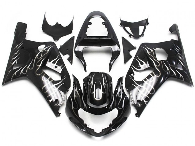 2001-2003 Noir & Blanc Brillant Flamme Suzuki GSXR 600-750 Carénage Moto 2001-2003 Noir & Blanc Brillant Flamme Suzuki GSXR 600-750 Carénage Moto