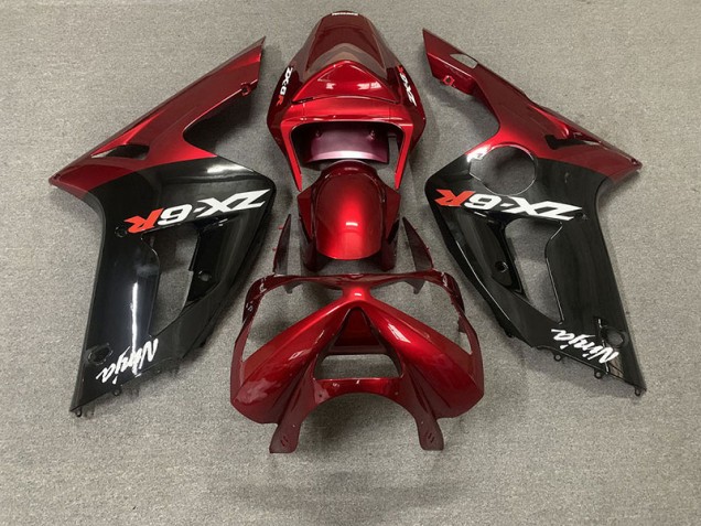 2003-2004 Rouge Brillant & Noir Kawasaki ZX6R Carénage Moto 2003-2004 Rouge Brillant & Noir Kawasaki ZX6R Carénage Moto