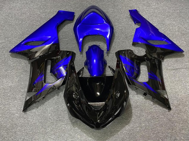 2005-2006 Noir Brillant & Bleu Kawasaki ZX6R Carénage Moto