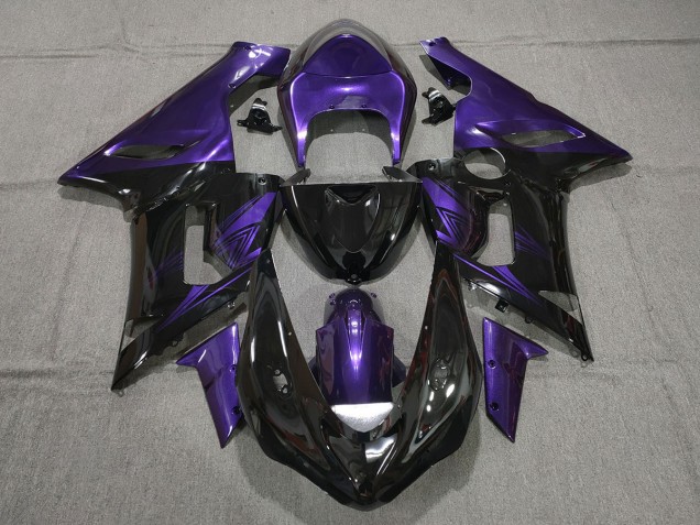 2005-2006 Noir Brillant & Violet Kawasaki ZX6R Carénage Moto