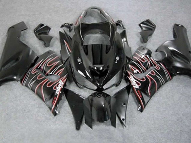 2005-2006 Rouge Noir Flamme Kawasaki ZX6R Carénage Moto 2005-2006 Rouge Noir Flamme Kawasaki ZX6R Carénage Moto