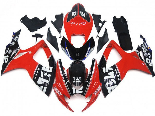 2006-2007 Logos Rouges & Noirs Personnalisés Suzuki GSXR 600-750 Carénage Moto 2006-2007 Logos Rouges & Noirs Personnalisés Suzuki GSXR 600-750 Carénage Moto