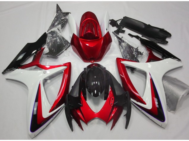 2006-2007 Rouge & Blanc Débadgé Suzuki GSXR 600-750 Carénage Moto 2006-2007 Rouge & Blanc Débadgé Suzuki GSXR 600-750 Carénage Moto