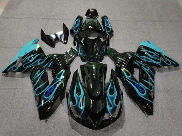 2006-2011 Bleu Clair Flamme Kawasaki ZX14R Carénage Moto