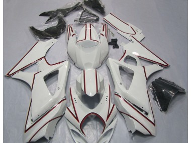 2007-2008 Blanc Avec Rayures Rouges Suzuki GSXR 1000 Carénage Moto
