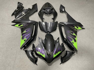 2007-2008 Fibre De Carbone Style Avec Des Flammes Yamaha R1 Carénage Moto