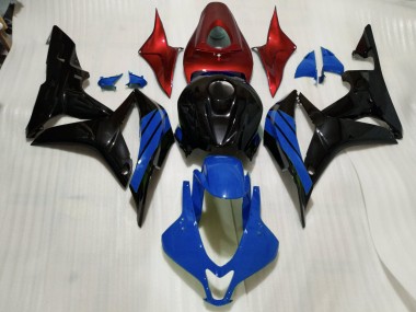 2007-2008 Noir Brillant & Accents Bleus & Rouges Honda CBR600RR Carénage Moto