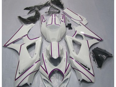 2007-2008 Rayure Épingle Rose Blanc Brillant Suzuki GSXR 1000 Carénage Moto