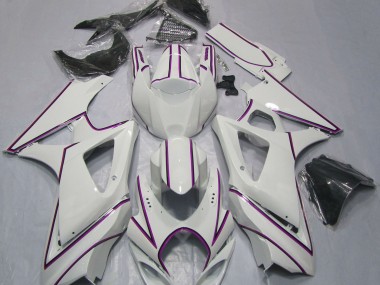 2007-2008 Rayure Épingle Rose Blanc Brillant Suzuki GSXR 1000 Carénage Moto