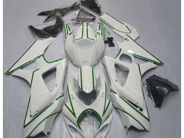 2007-2008 Rayure Épingle Verte Blanc Brillant Suzuki GSXR 1000 Carénage Moto 2007-2008 Rayure Épingle Verte Blanc Brillant Suzuki GSXR 1000 Carénage Moto