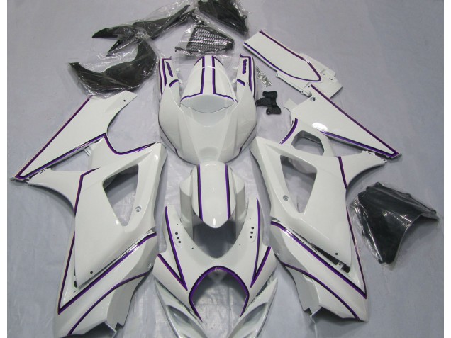 2007-2008 Rayure Épingle Violet Blanc Brillant Suzuki GSXR 1000 Carénage Moto 2007-2008 Rayure Épingle Violet Blanc Brillant Suzuki GSXR 1000 Carénage Moto