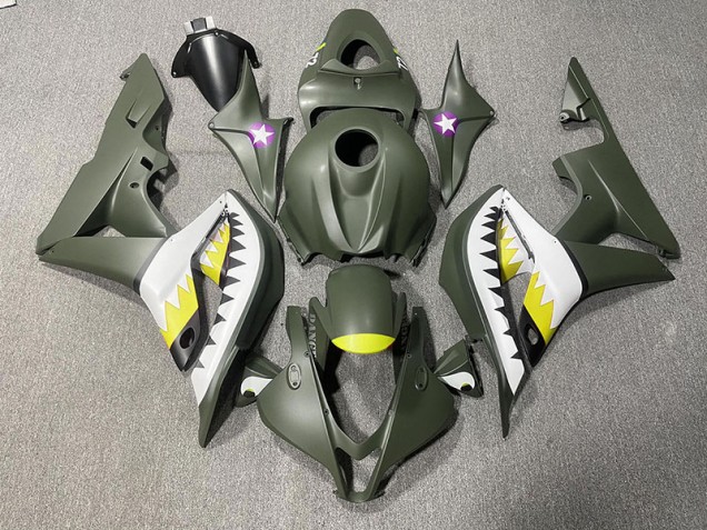 2007-2008 Requin Vert Mat & Jaune Honda CBR600RR Carénage Moto