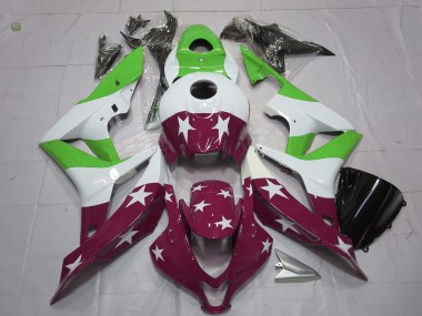 2007-2008 Étoiles & Rayures Vertes & Marron Honda CBR600RR Carénage Moto