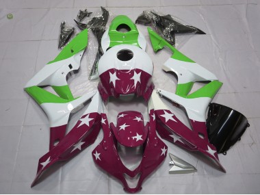 2007-2008 Étoiles & Rayures Vertes & Marron Honda CBR600RR Carénage Moto