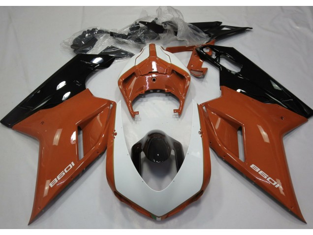 2007-2014 Orange Brillant & Blanc Ducati 848 1098 1198 Carénage Moto 2007-2014 Orange Brillant & Blanc Ducati 848 1098 1198 Carénage Moto