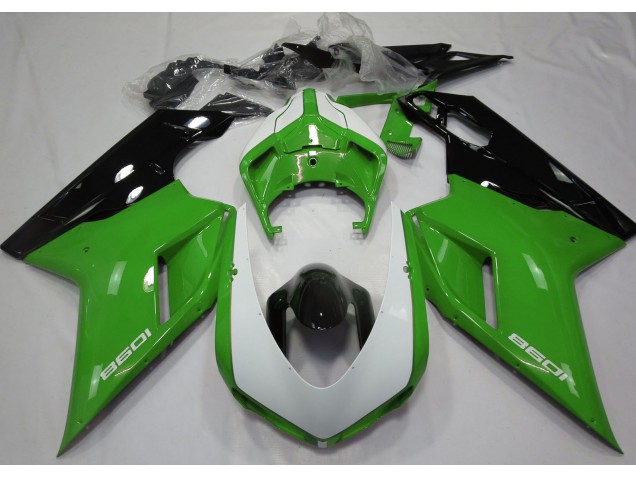 2007-2014 Vert Brillant & Blanc Ducati 848 1098 1198 Carénage Moto