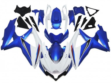 2008-2010 Blanc Brillant Brillant Avec Argent & Bleu Suzuki GSXR 600-750 Carénage Moto