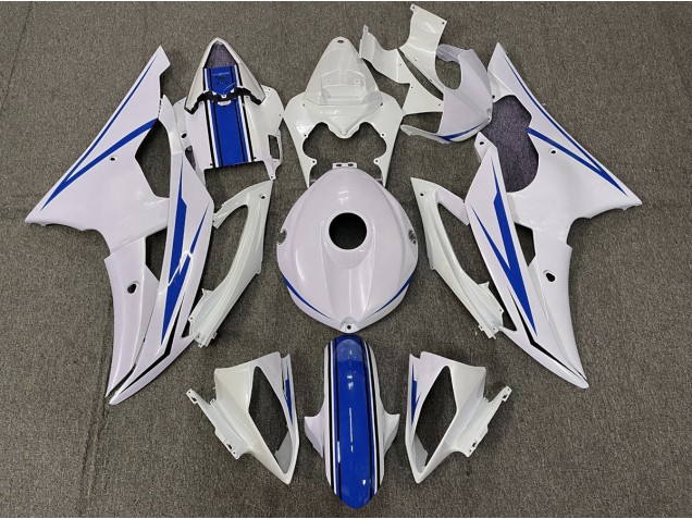 2008-2016 Blanc Brillant & Bleu Yamaha R6 Carénage Moto