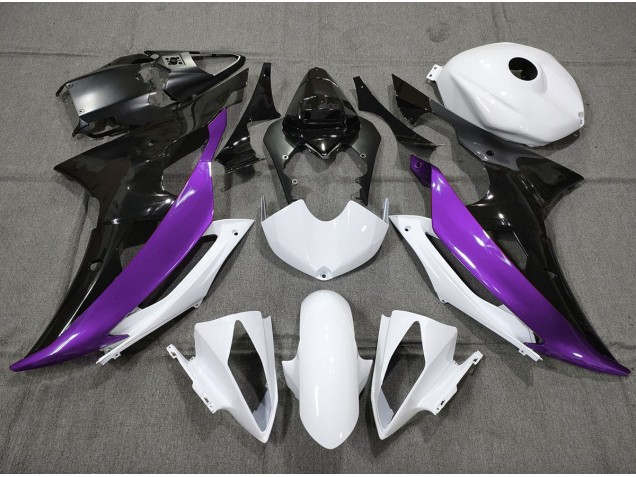 2008-2016 Personnalisé Violet Noir & Blanc Yamaha R6 Carénage Moto