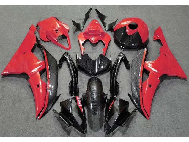 2008-2016 Rouge Brillant & Fiber De Carbone Yamaha R6 Carénage Moto