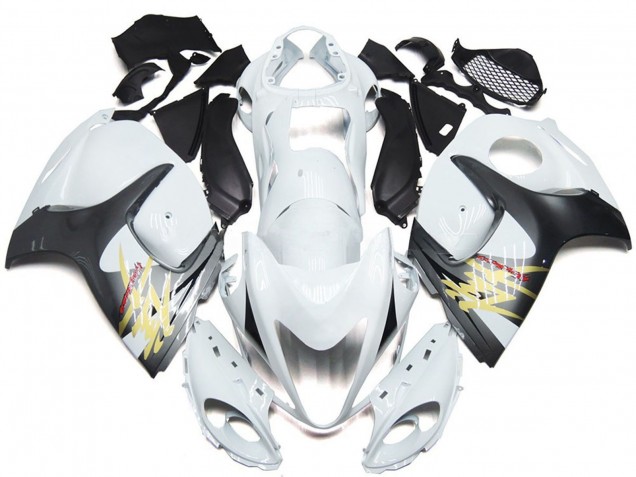 2008-2020 Blanc Brillant Avec Style Argenté Suzuki GSXR 1300 Carénage Moto 2008-2020 Blanc Brillant Avec Style Argenté Suzuki GSXR 1300 Carénage Moto