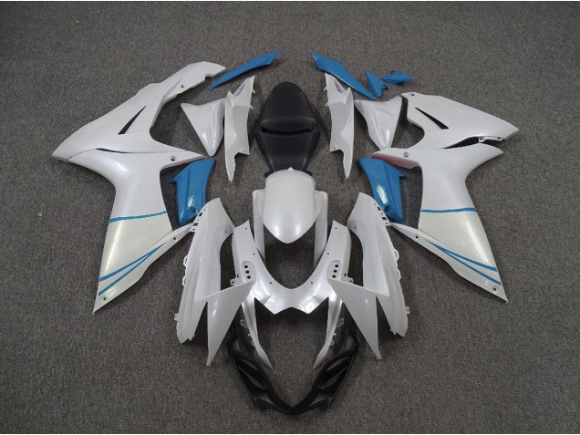 2011-2024 Blanc Nacré & Bleu Clair Suzuki GSXR 600-750 Carénage Moto