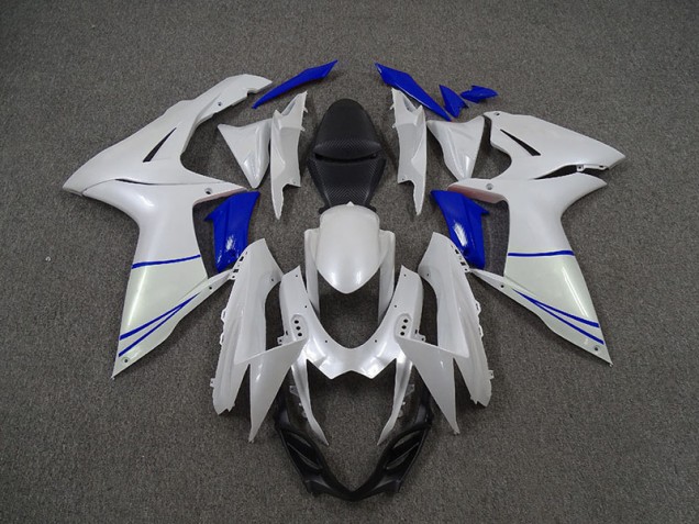 2011-2024 Blanc Nacré & Bleu Foncé Suzuki GSXR 600-750 Carénage Moto 2011-2024 Blanc Nacré & Bleu Foncé Suzuki GSXR 600-750 Carénage Moto