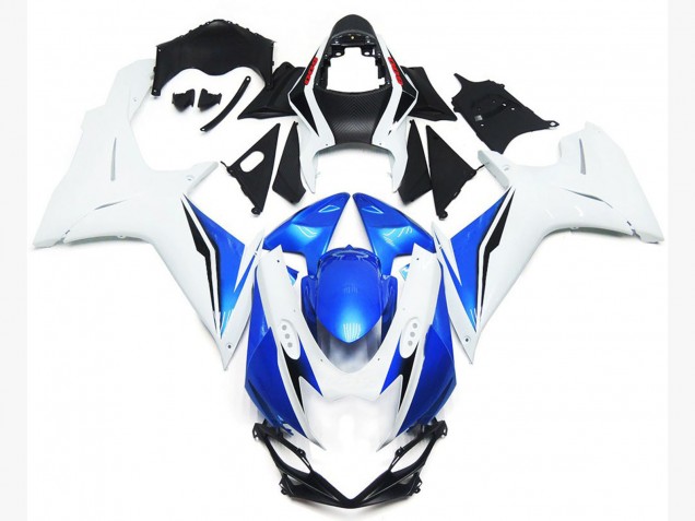 2011-2024 Style Blanc Brillant & Bleu Suzuki GSXR 600-750 Carénage Moto