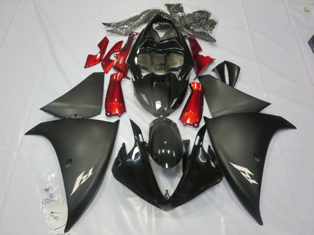 2012-2014 Noir Mat Rouge Yamaha R1 Carénage Moto 2012-2014 Noir Mat Rouge Yamaha R1 Carénage Moto