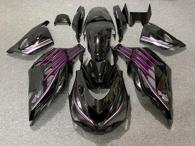 2012-2021 Noir Brillant & Rose Kawasaki ZX14R Carénage Moto 2012-2021 Noir Brillant & Rose Kawasaki ZX14R Carénage Moto