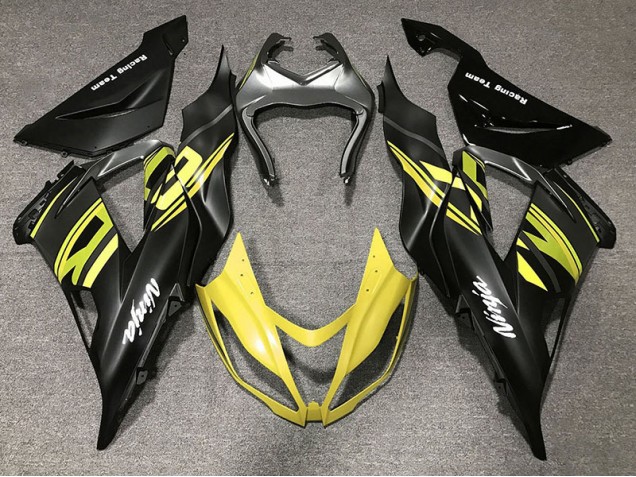 2013-2018 Noir Brillant & Jaune Kawasaki ZX6R Carénage Moto