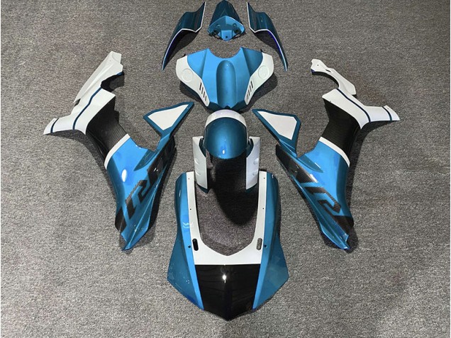 2015-2019 Accents Bleu Clair & Fibre De Carbone Yamaha R1 Carénage Moto