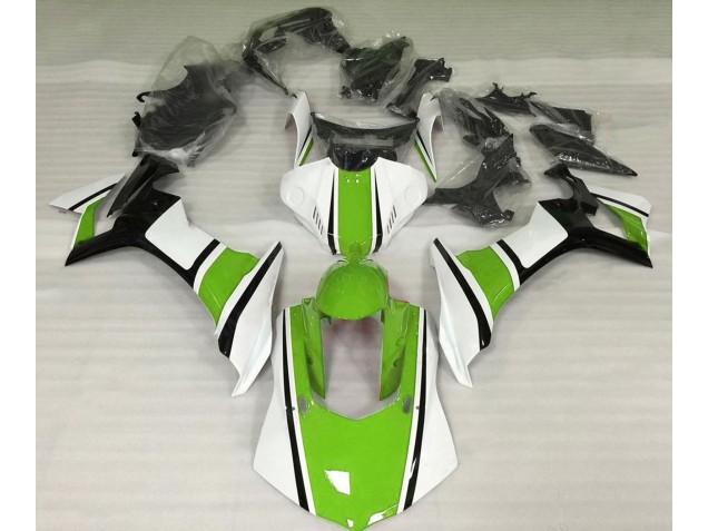 2015-2019 Blanc Brillant Vert & Noir Yamaha R1 Carénage Moto 2015-2019 Blanc Brillant Vert & Noir Yamaha R1 Carénage Moto